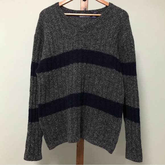 Vintage Other - Structure Striped Chunky Knitted Wool Sweater